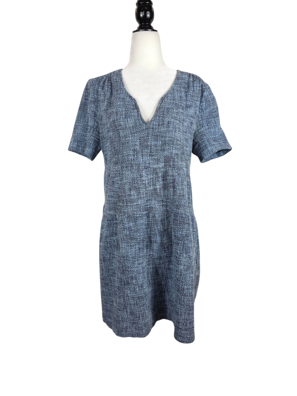 ba&sh relaxed fit  V neck Blue Tweed Mini Dress